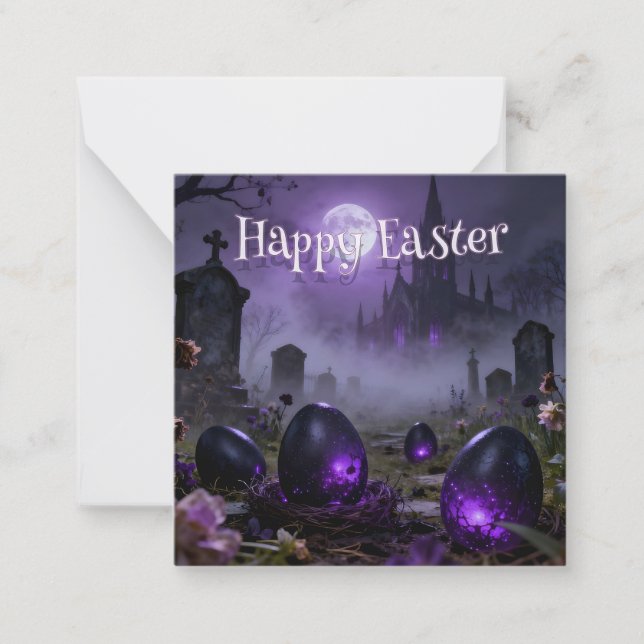 Dark Gothic Easter Scene with Glowing Eggs Note Card (Front)