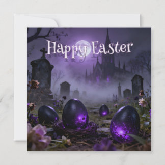 Dark Gothic Easter Scene with Glowing Eggs Note Card