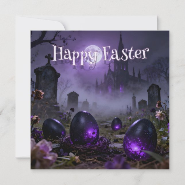 Dark Gothic Easter Scene with Glowing Eggs Note Card (Front)