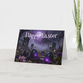 Dark Gothic Easter Scene with Glowing Eggs Thank You Card