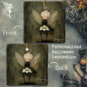 Dark Gothic Fairy with Flower Custom Name & Year Ceramic Ornament