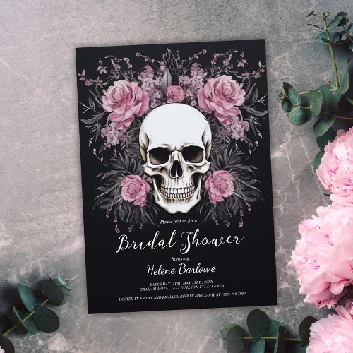 Dark Gothic Floral Black Bridal Shower Invitation
