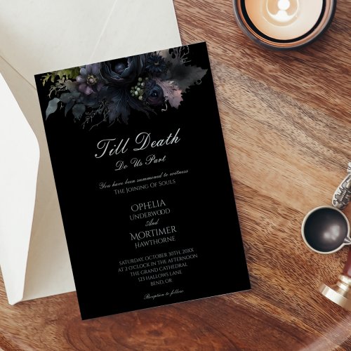 Dark Gothic Floral Black Till Death Formal Wedding Invitation