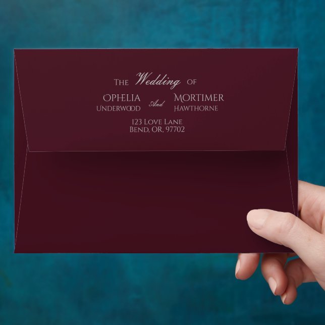 Dark Gothic Floral Burgundy Wedding Envelope (Hand)