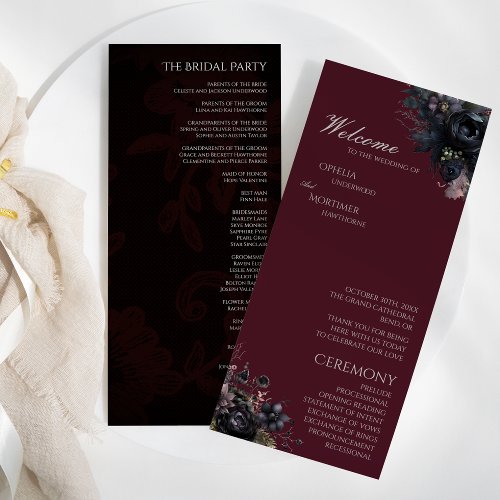 Dark Gothic Floral Burgundy Wedding Program