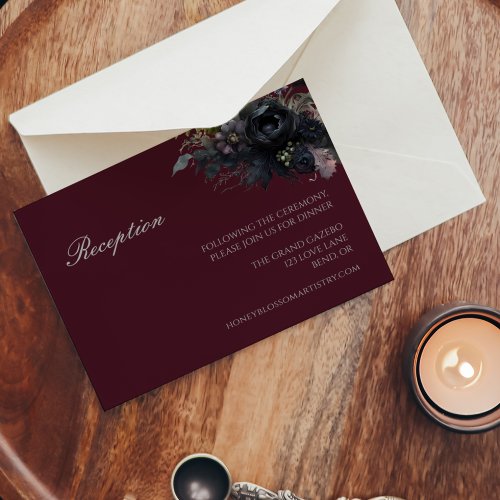 Dark Gothic Floral Burgundy Wedding Reception Enclosure Card