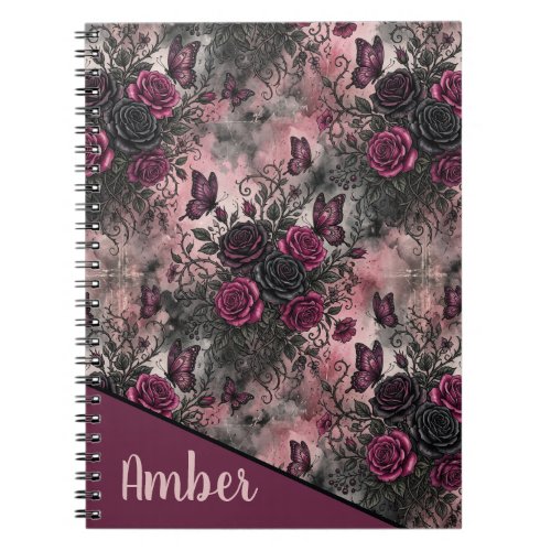 Dark Gothic Floral & Butterfly Pattern Notebook