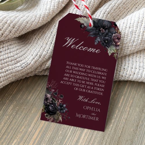 Dark Gothic Floral Destination Wedding Welcome Gift Tags