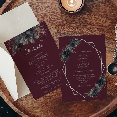 Dark Gothic Floral Formal Wedding Details And Invitation