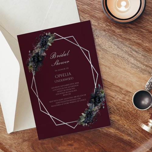 Dark Gothic Floral Geometric Wedding Bridal Shower Invitation