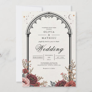 Dark Gothic Floral Romance Wedding Invitation