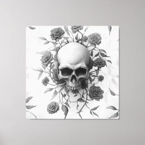 Dark Gothic Floral Rose Skull Canvas Print
