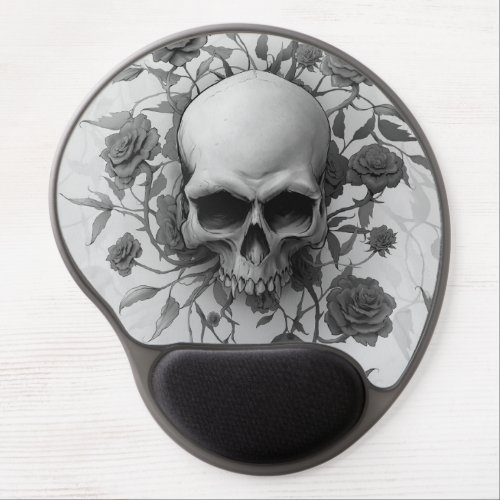 Dark Gothic Floral Rose Skull Gel Mouse Pad