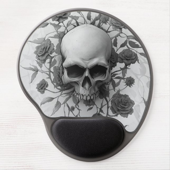 Dark Gothic Floral Rose Skull Gel Mouse Pad (Front)