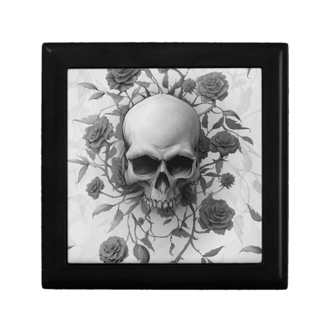 Dark Gothic Floral Rose Skull Gift Box (Front)