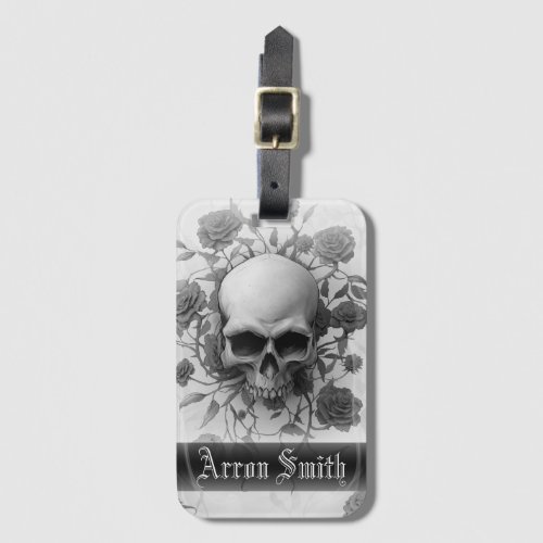 Dark Gothic Floral Rose Skull Luggage Tag