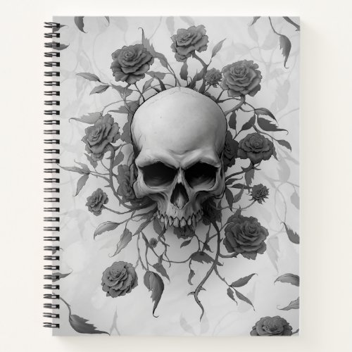 Dark Gothic Floral Rose Skull Notebook