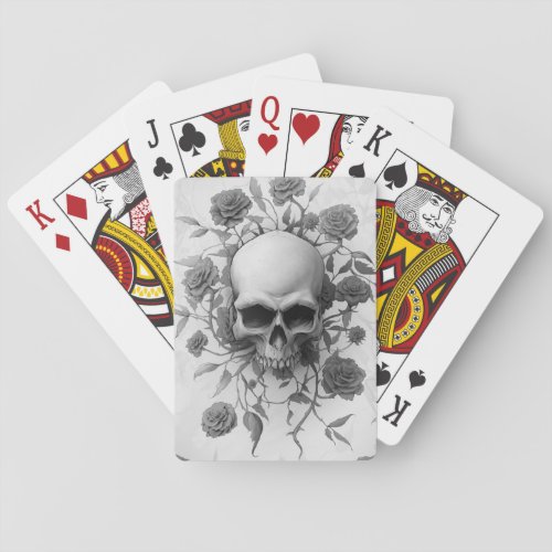 Dark Gothic Floral Rose Skull Playing Cards