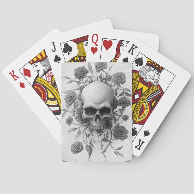 Dark Gothic Floral Rose Skull Poker Cards (Back)