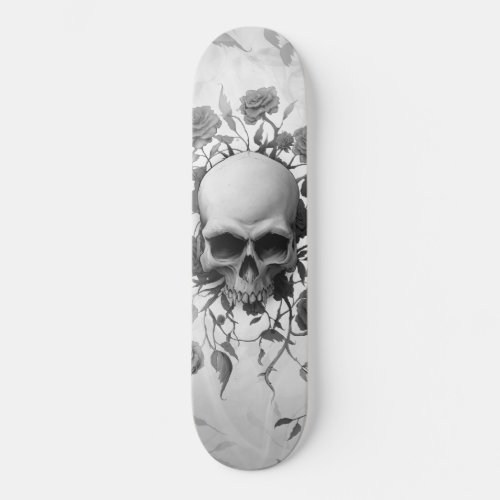 Dark Gothic Floral Rose Skull Skateboard