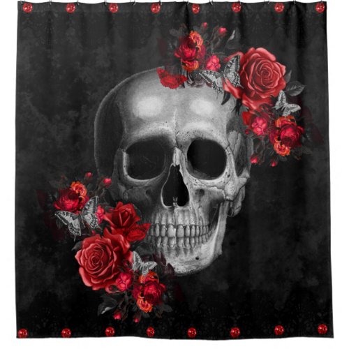 Dark Gothic Floral Skull Occult Shower Curtain