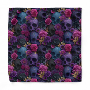 Dark Gothic Floral Skull Seamless Pattern Bandana