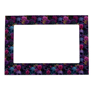 Dark Gothic Floral Skull Seamless Pattern Magnetic Frame