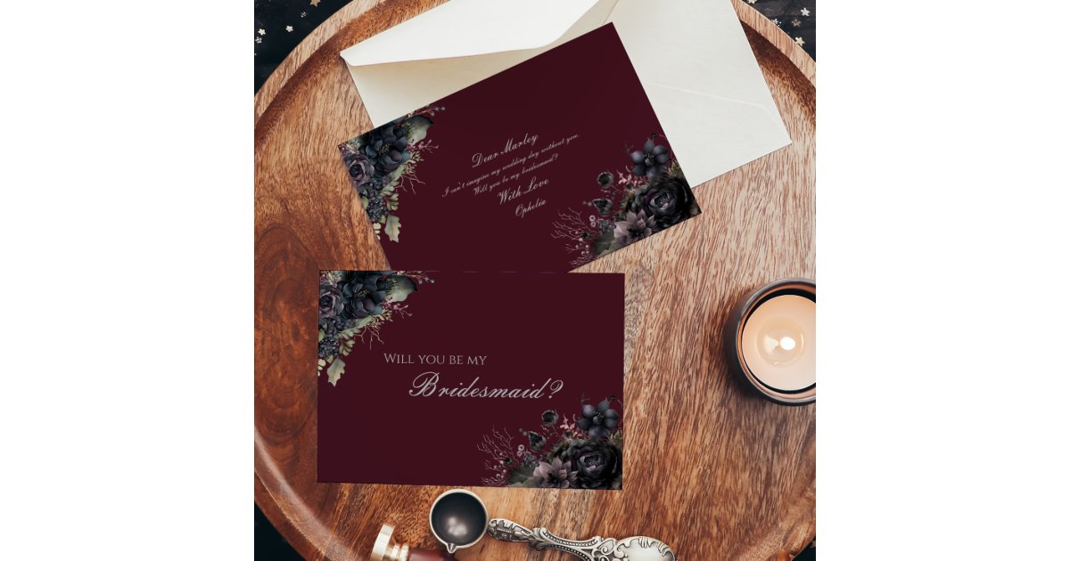Dark Gothic Floral Wedding Bridesmaid Proposal Invitation