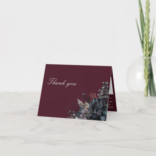 Dark Gothic Floral Wedding Folded Thank You Card