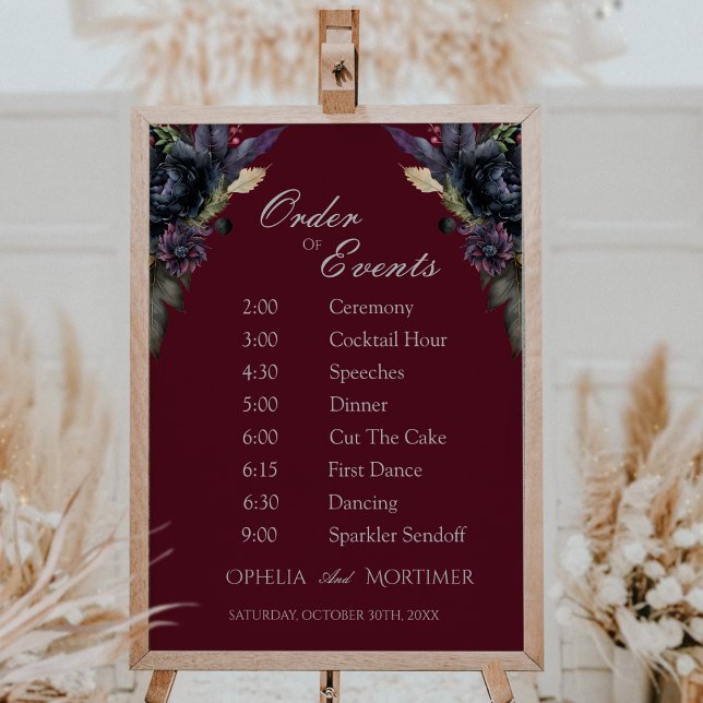 Dark Gothic Floral Wedding Order Of Events Sign (Creator Uploaded)