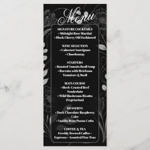 Dark Gothic Florals Monochrome Black White Wedding Menu
