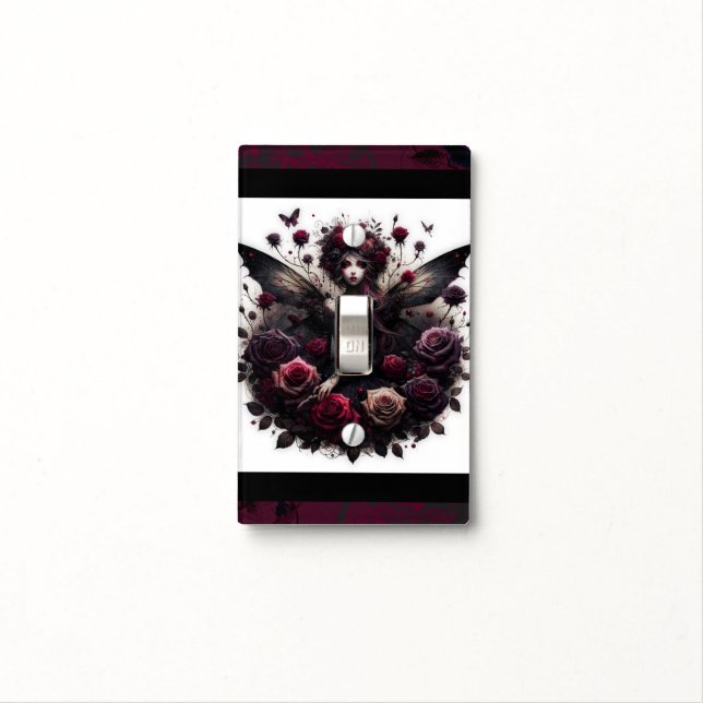 Dark Gothic Forest Fairy Floral Roses Burgundy  Light Switch Cover (In Situ)