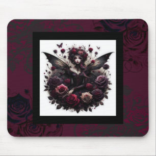 Dark Gothic Forest Fairy Floral Roses Burgundy Mouse Pad