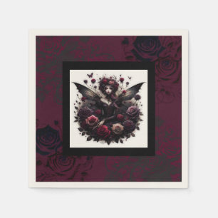 Dark Gothic Forest Fairy Floral Roses Burgundy Napkins