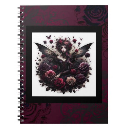 Dark Gothic Forest Fairy Floral Roses Burgundy Notebook