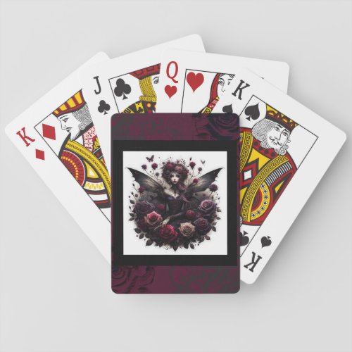 Dark Gothic Forest Fairy Floral Roses Burgundy Poker Cards