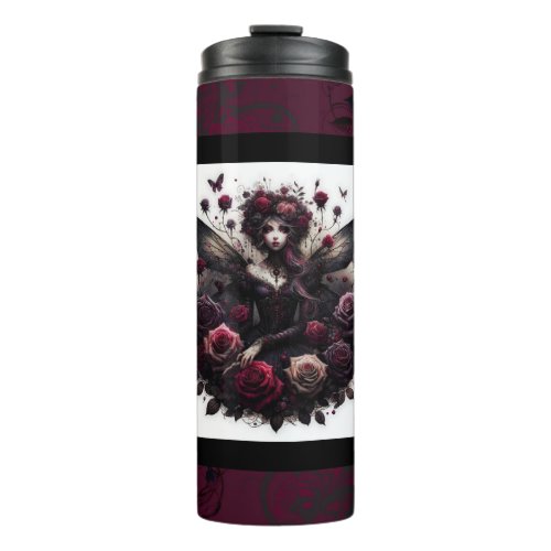 Dark Gothic Forest Fairy Floral Roses Burgundy Thermal Tumbler