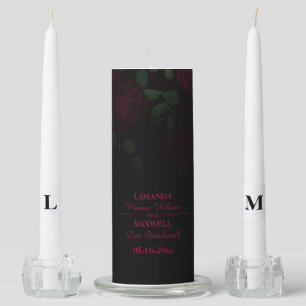 Dark Gothic Fuchsia Black Floral Handfasting Unity Candle Set