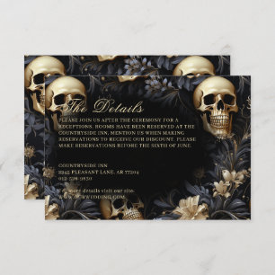 Dark Gothic Gold Skulls & Flowers Wedding Enclosure Card