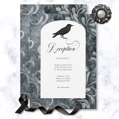Dark Gothic Gray  Black Damask  Ravens Reception Enclosure Card