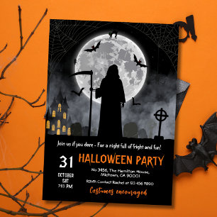 Dark Gothic Grim Reaper full moon bats halloween Invitation