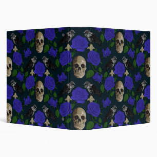 Dark Gothic Grungy Rose Vines Raven Skull blue 3 Ring Binder