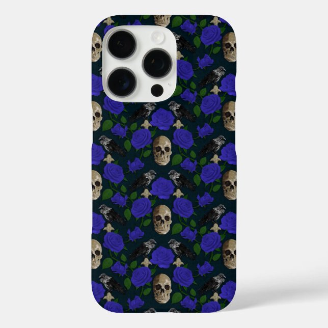 Dark Gothic Grungy Rose Vines Raven Skull blue Case-Mate iPhone Case (Back)