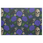 Dark Gothic Grungy Rose Vines Raven Skull Blue Fabric