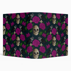 Dark Gothic Grungy Rose Vines Raven Skull pink 3 Ring Binder