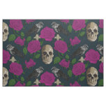 Dark Gothic Grungy Rose Vines Raven Skull Pink Fabric
