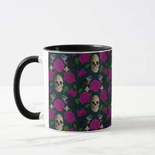 Dark Gothic Grungy Rose Vines Raven Skull pink Mug