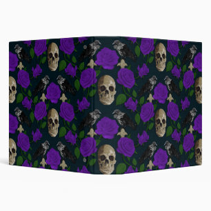 Dark Gothic Grungy Rose Vines Raven Skull purple 3 Ring Binder