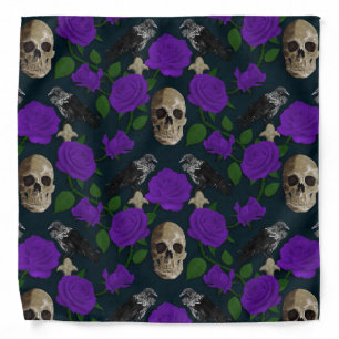 Dark Gothic Grungy Rose Vines Raven Skull purple Bandana