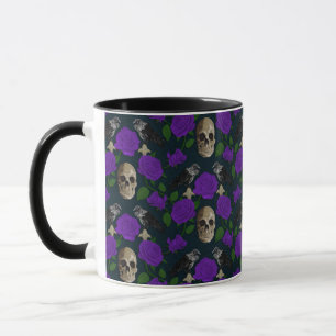 Dark Gothic Grungy Rose Vines Raven Skull purple Mug